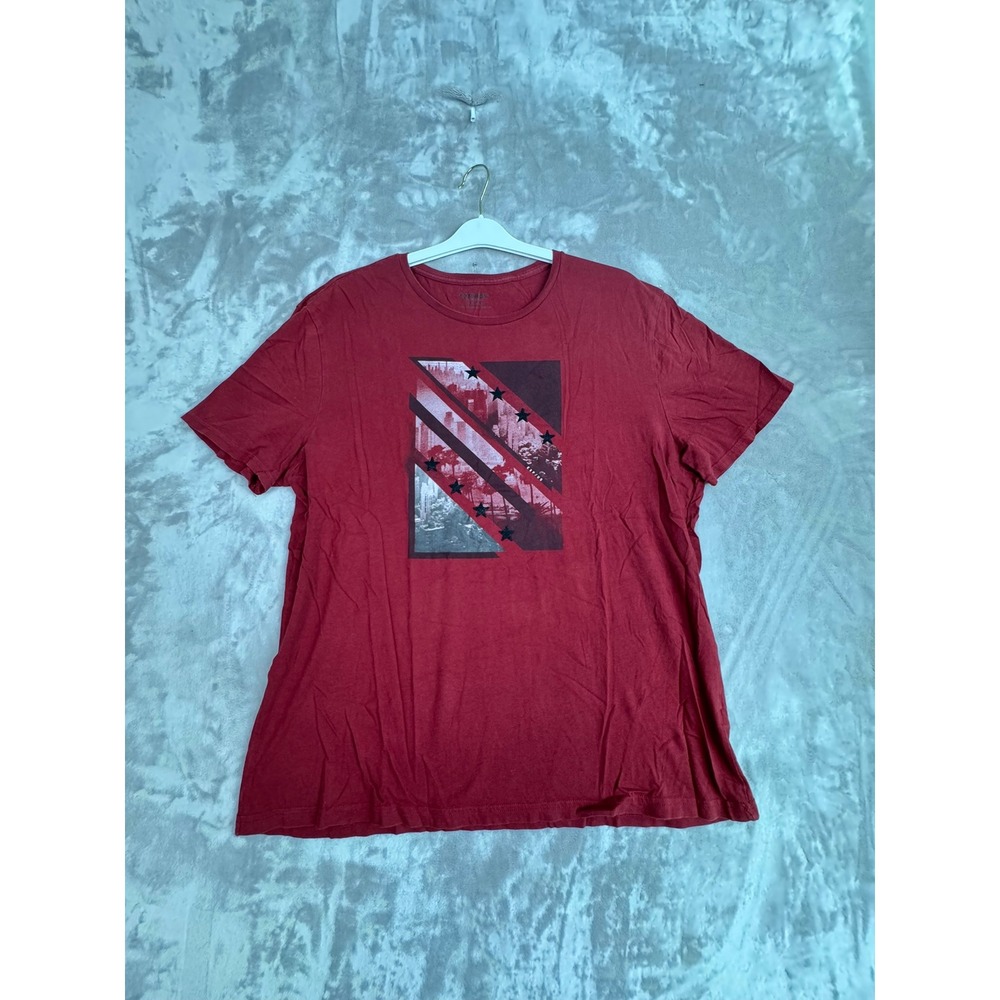 Express Men‎ Graphic Tee Shirt Red XXL Tall Stars Cityscape Design Short Sleeve